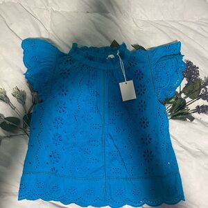 Blue Eyelet Lace Cotton Blouse